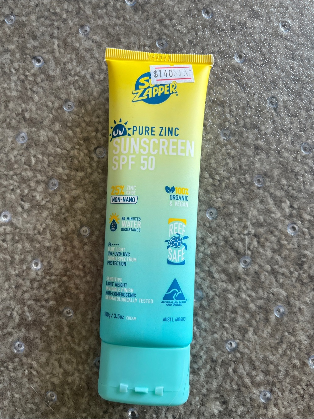 Australia sun zapper Pure Zinc SPF 50 Sunscreen 25% non nano zinc oxide